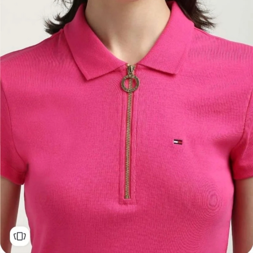 NWOT TOMMY HILFIGER LOGO WOMEN'S FRONT ZIP COLLARED GOLF POLO SHIRT L/XL 12
